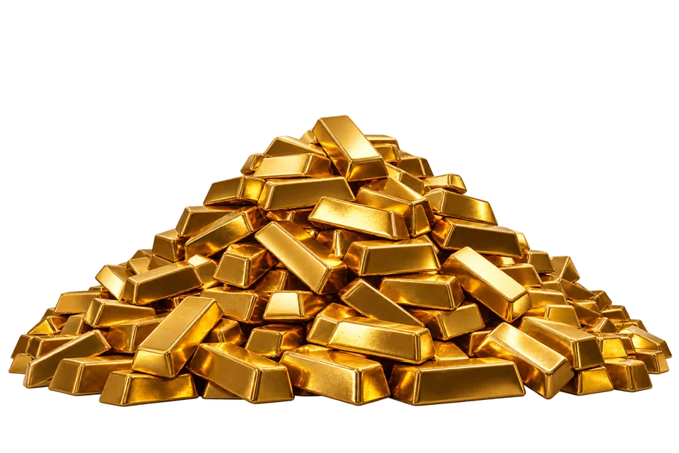 A pile of polished gold bars